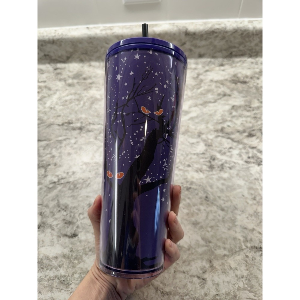 Starbucks Halloween Eyes in the Dark Purple Cold Cup Tumbler 24oz 2022 w/ Straw - Picture 3 of 5